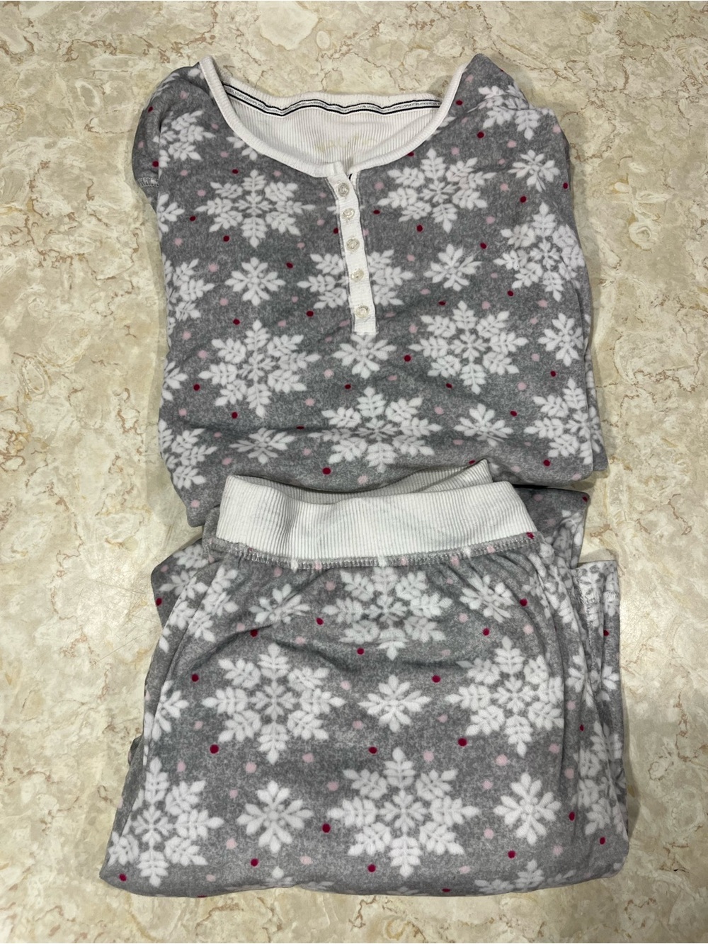 Nautica Gray Fleece Snowflake Pajama Set with Pink Dots
